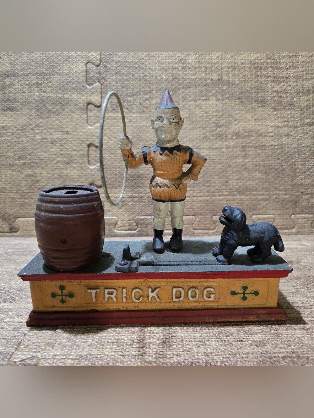 Vintage Trick Dog Mechanical Cast Iron Coin Bank